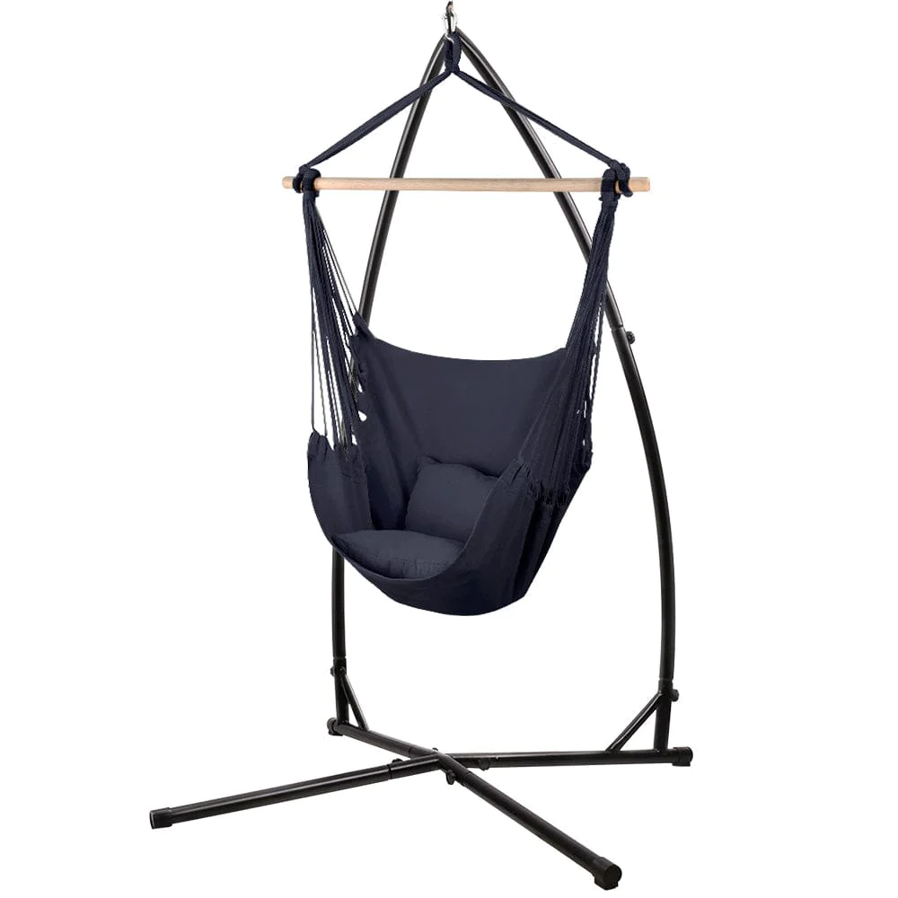 Outdoor Patio Camping Canvas Hanging Hammock Swing Chair With Metal Stand