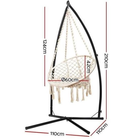 Garden Outdoor Hammock Chair Cotton Rope Swing Tassel Hanging Chair with Steel Stand