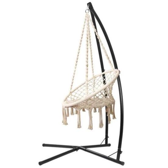 Garden Outdoor Hammock Chair Cotton Rope Swing Tassel Hanging Chair with Steel Stand