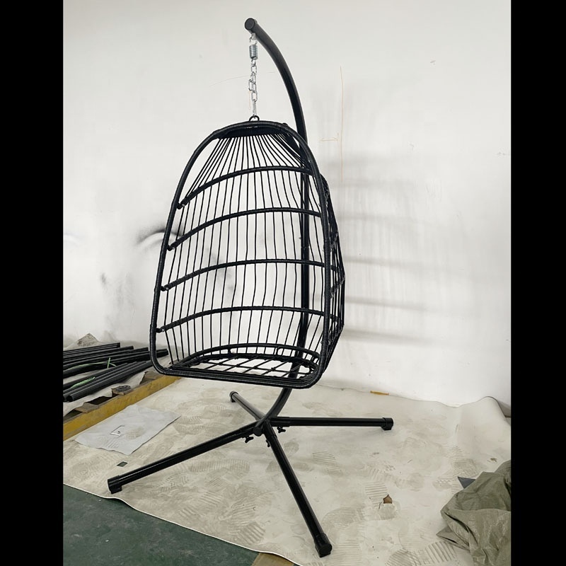 DAIJIACHINA Folding Swing Egg Chair with Stand Indoor Outdoor Wicker Rattan Patio Basket Hanging Chairs  Balcony Garden