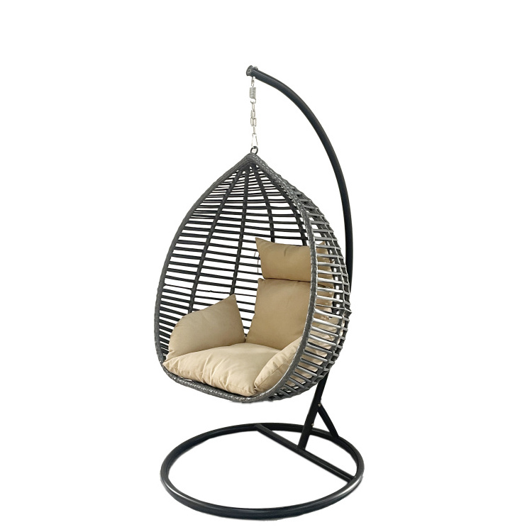 Outdoor Garden All-Weather PE Wicker Cocoon Shape Patio Rattan Swing Chair With Frame