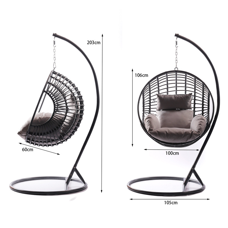 Balcony Furniture Hanging Egg Chair With Stand Wicker UKFR cushion Swing Chair