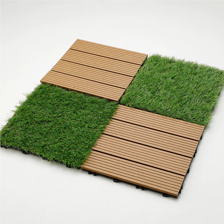 Colorful Outdoor Wood Interlocking Composite Deck Tiles diy deck tiles on grass