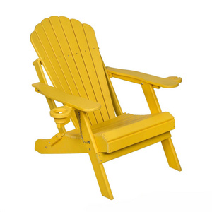 Weather Resistant Plastic Folding Patio Lawn Chair Yellow HDPE  Adirondack Chair with Cup Holder