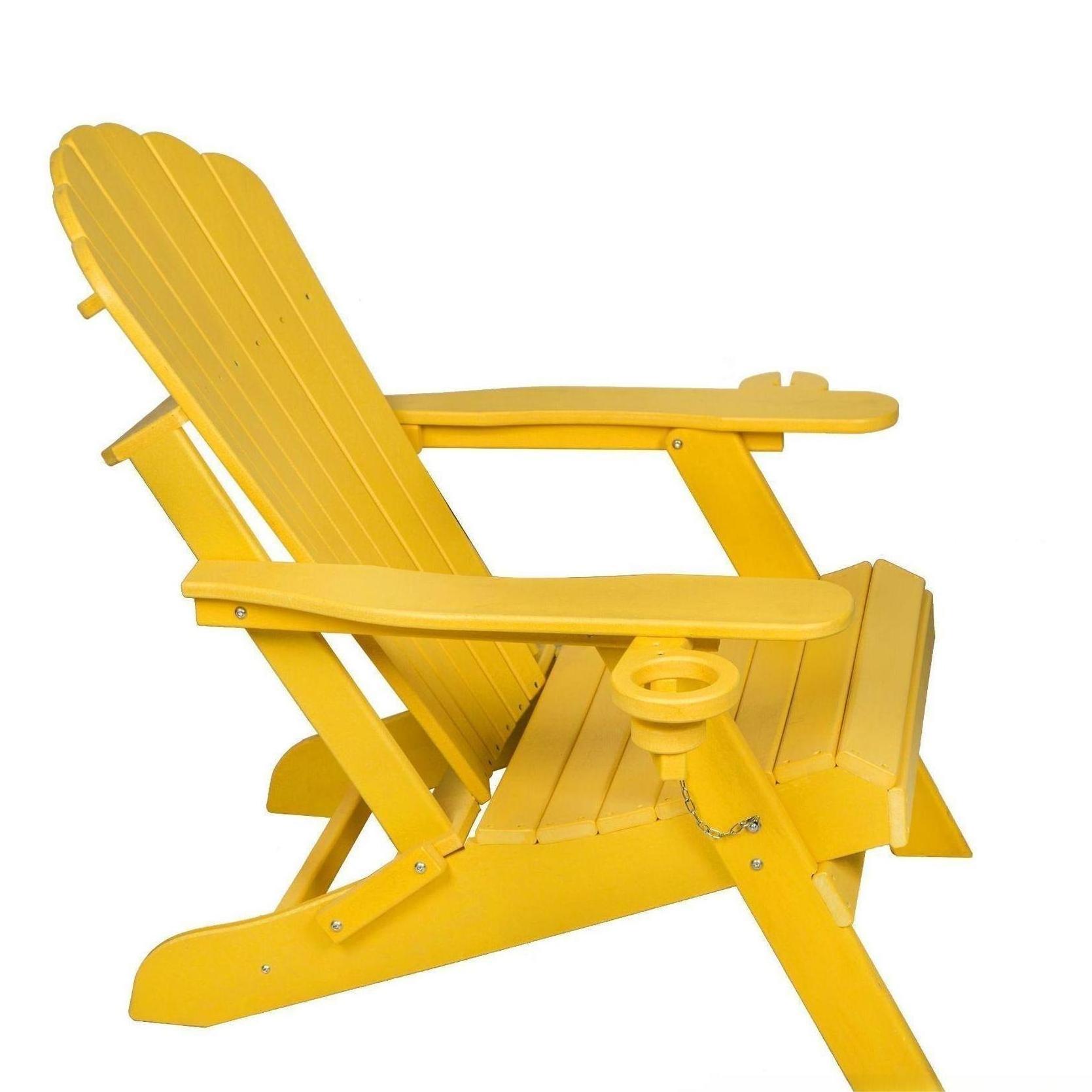 Weather Resistant Plastic Folding Patio Lawn Chair Yellow HDPE  Adirondack Chair with Cup Holder