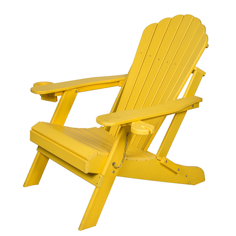 Weather Resistant Plastic Folding Patio Lawn Chair Yellow HDPE  Adirondack Chair with Cup Holder