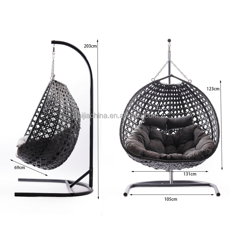 Daijia Modern Hammock Rattan Hanging  Patio Swing Egg Chair with Metal C-Stand