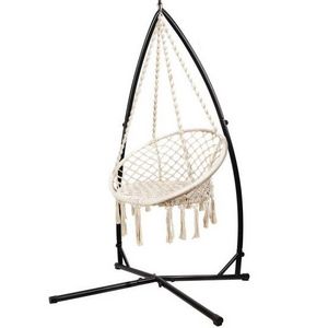 Garden Outdoor Hammock Chair Cotton Rope Swing Tassel Hanging Chair Steel Stand