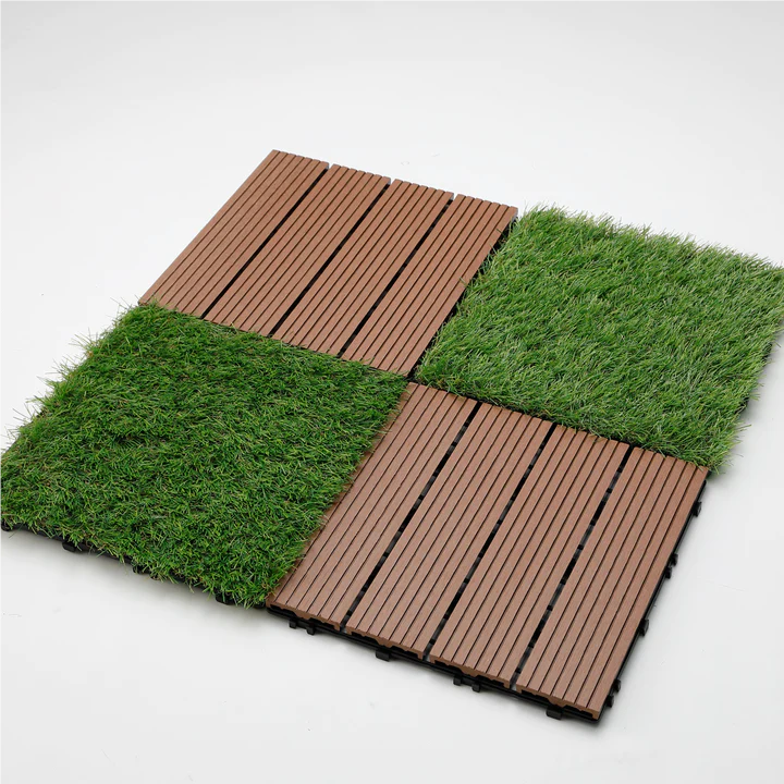 Colorful Outdoor Wood Interlocking Composite Deck Tiles diy deck tiles on grass