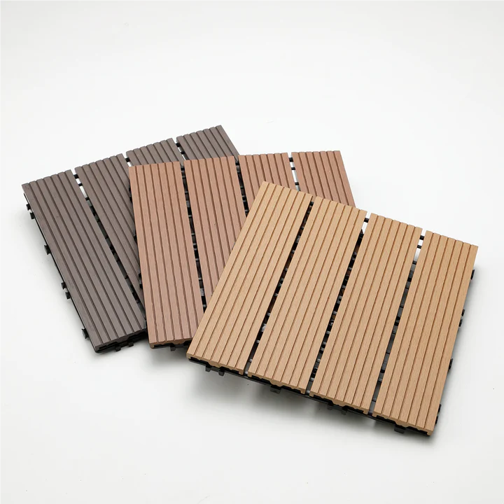 Colorful Outdoor Wood Interlocking Composite Deck Tiles diy deck tiles on grass