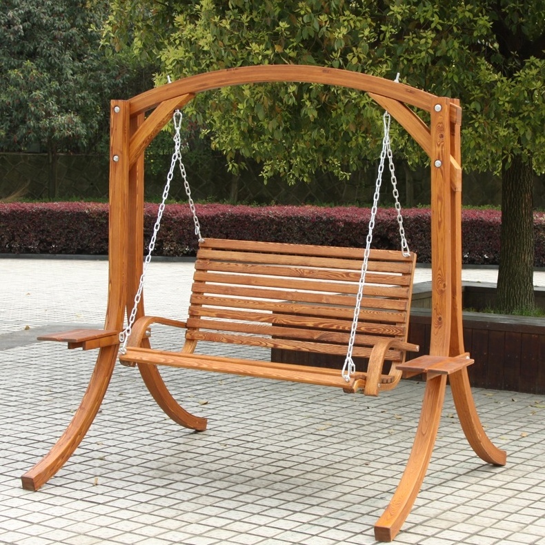 Factory Outdoor Wooden Swings Chair for Adults 2&3&4 Seat Chinese Swing with Wood Chair Outdoor Garden Outdoor Furniture Larch