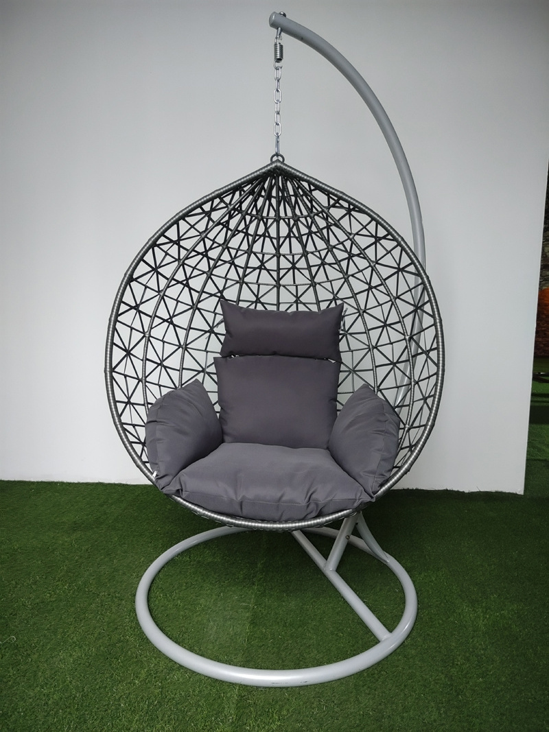 Outdoor Patio Wicker Rattan Teardrop Swing Chair in Gray