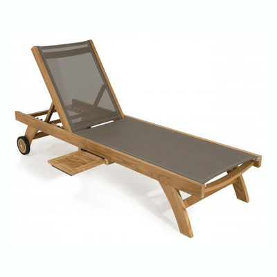 Outdoor Teak Sun Lounger Pool Swimming Chaise Lounge Sun-proof  Solid Wooden Beach Sunbed With Wheels