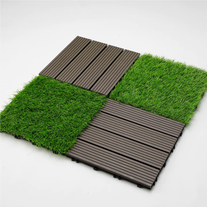 Colorful Outdoor Wood Interlocking Composite Deck Tiles diy deck tiles on grass