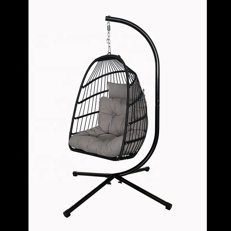 DAIJIACHINA Folding Swing Egg Chair with Stand Indoor Outdoor Wicker Rattan Patio Basket Hanging Chairs  Balcony Garden