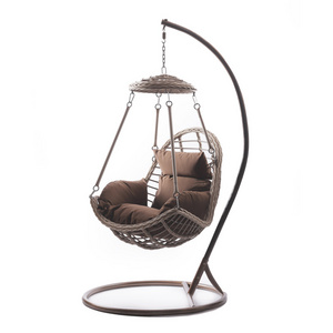 Stylish Garden Wicker Patio Rattan Relaxing Swing Hanging Chair with Metal Stand