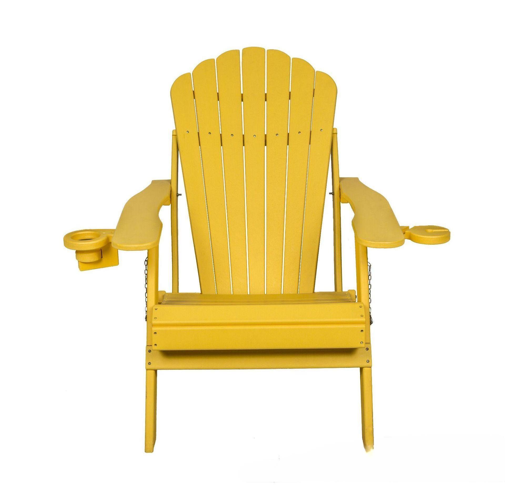 Weather Resistant Plastic Folding Patio Lawn Chair Yellow HDPE  Adirondack Chair with Cup Holder