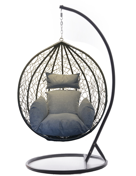 Outdoor Patio Wicker Rattan Teardrop Swing Chair in Gray