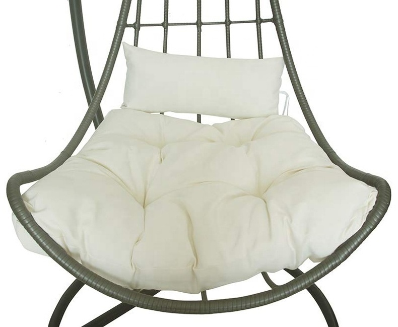 Daijia china Brand Poly rattan hanging chair with Metal Frame Base seat and back cushions