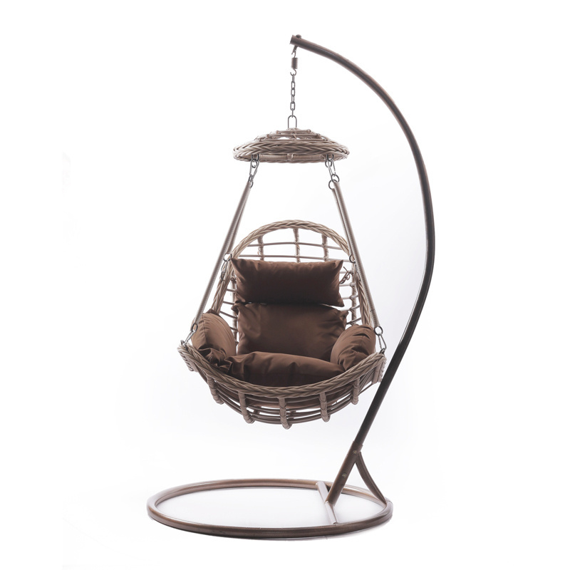 Stylish Garden Wicker Patio Rattan Relaxing Swing Hanging Chair with Metal Stand