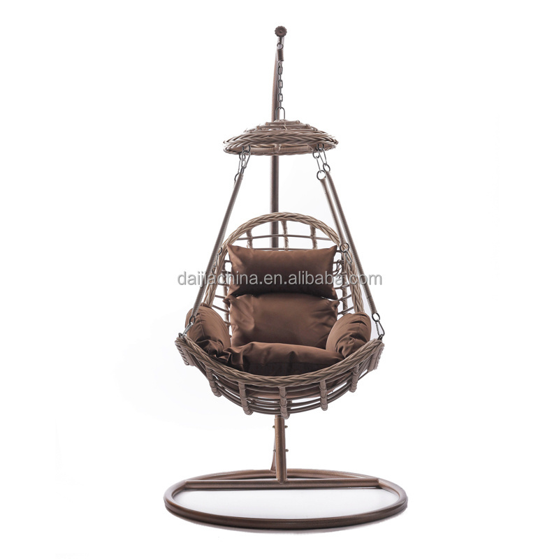 Stylish Garden Wicker Patio Rattan Relaxing Swing Hanging Chair with Metal Stand