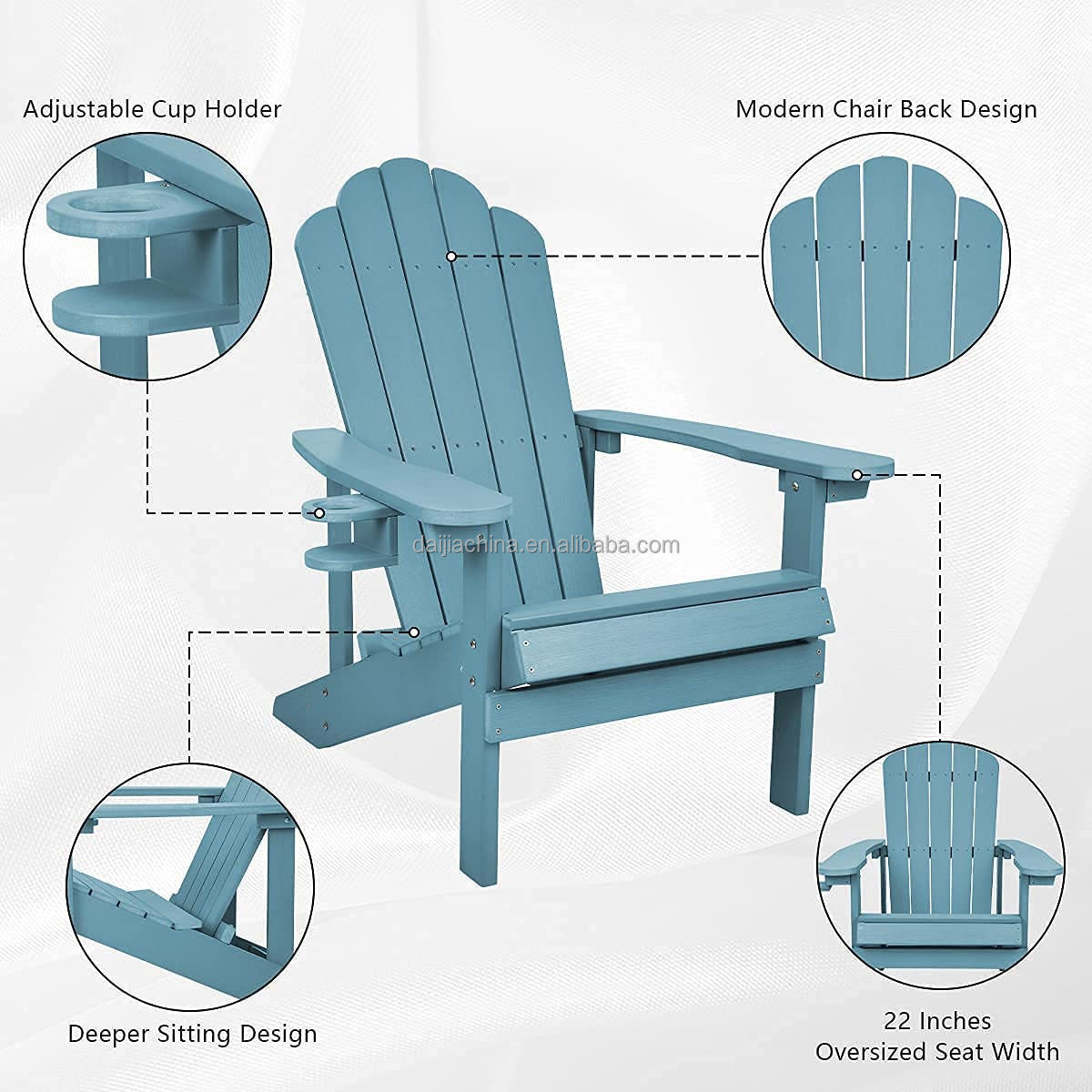 Adirondack Chair with Cup Holder Weather Resistant 1 Chair Patio Plastic