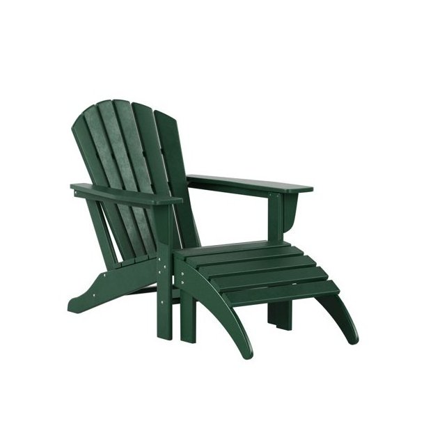 WestinTrends 3 Piece Patio Adirondack Chair with Ottoman and Side Table Set Included in Dark Green color