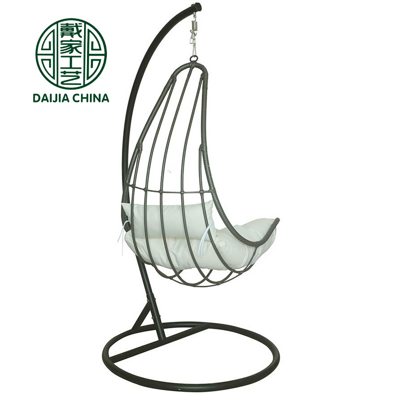 Daijia china Brand Poly rattan hanging chair with Metal Frame Base seat and back cushions