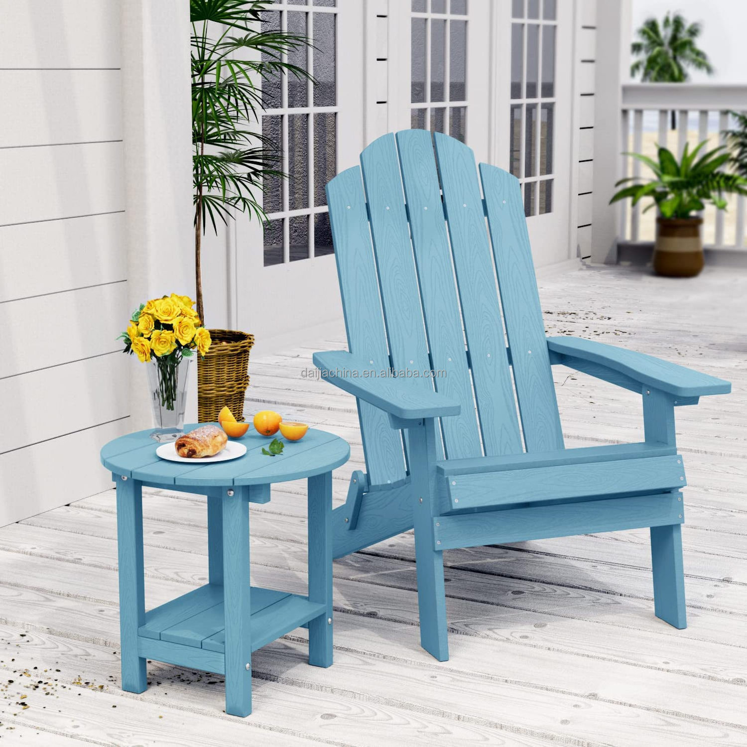 Adirondack Chair with Cup Holder Weather Resistant 1 Chair Patio Plastic