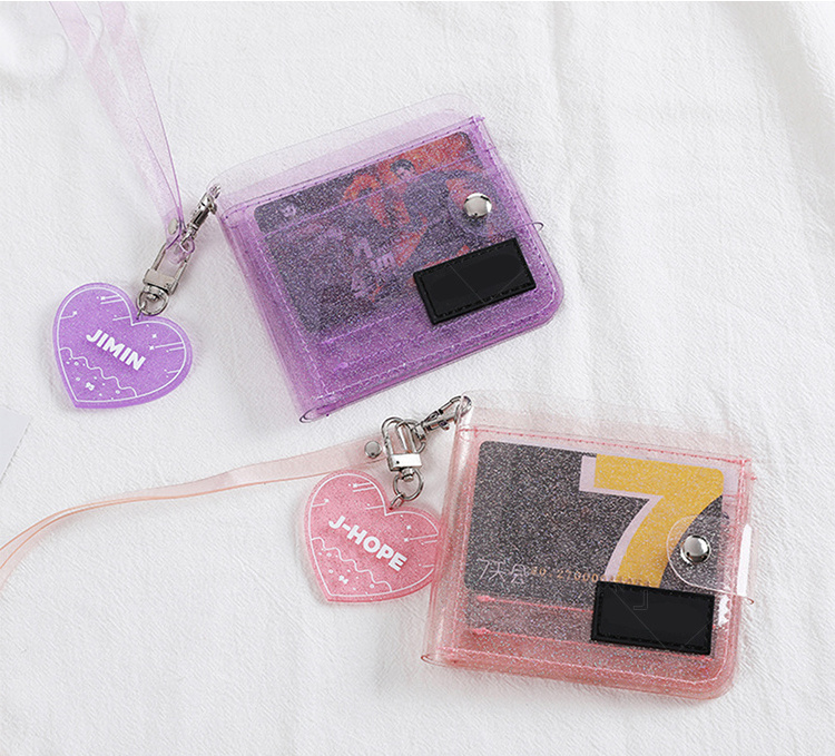 glitter clear PVC card bag waterproof credit card pouch bag with key chain