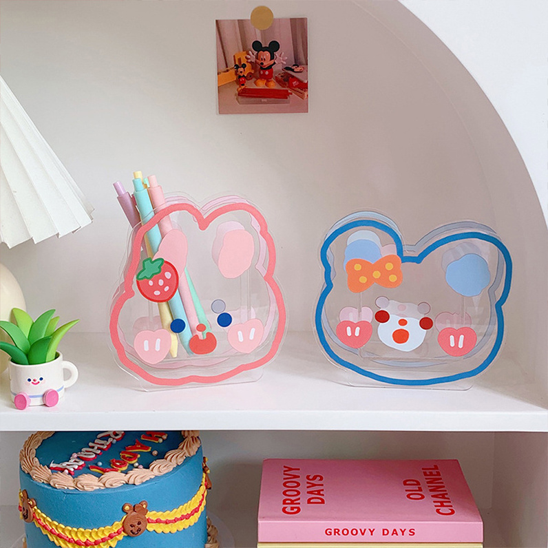 New Products Online Office Kawaii Cute Stationery Children Girls Pencil Case Big Capacity Transparent Acrylic Desk Pen Holder