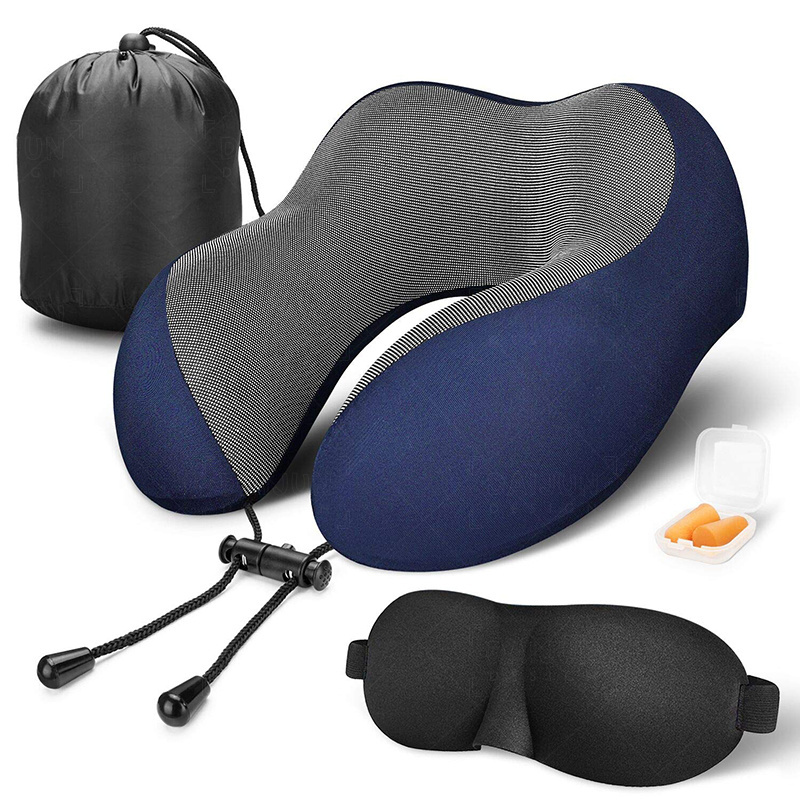 washable cooling set eye mask neck rest cushion 3 in1 airplane U shape pillow memory foam travel neck pillow