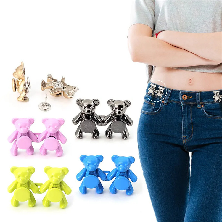 Bear Shape Metal Snap Buttons Adjustable Pants Button Clothing Accessories Retractable Detachable Pin Buttons