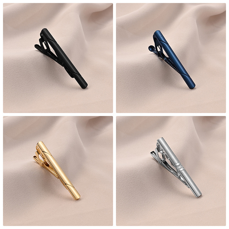 Ready to Ship 2024 Men Gift Brass Blue Silver Gold Black Enamel Tie Pin DIY Set Clasp Clamp Gold Tie Clips for Men Tie Bar