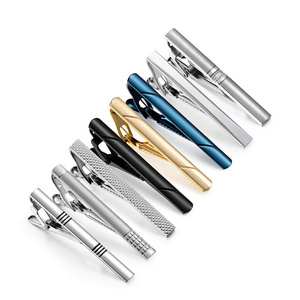 Ready to Ship 2024 Men Gift Brass Blue Silver Gold Black Enamel Tie Pin DIY Set Clasp Clamp Gold Tie Clips for Men Tie Bar