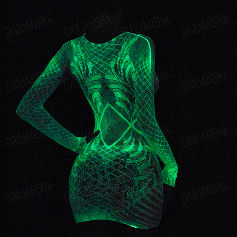 beautiful bodystockings girls see through dress fishnet arm sleeve fishnet dress glow in dark net luminous elegant bodystockings