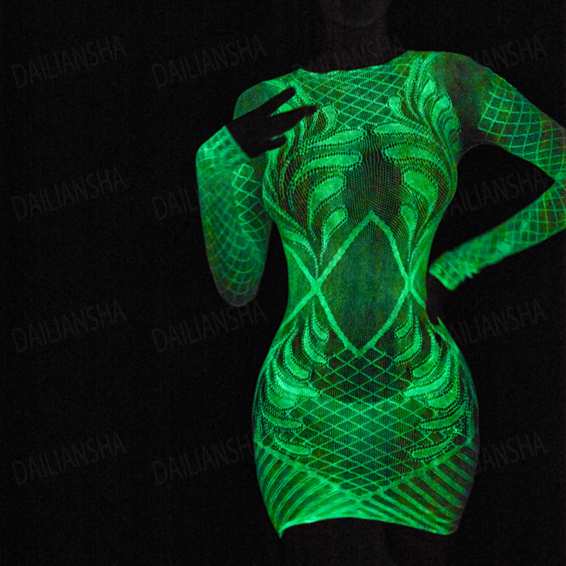 beautiful bodystockings girls see through dress fishnet arm sleeve fishnet dress glow in dark net luminous elegant bodystockings