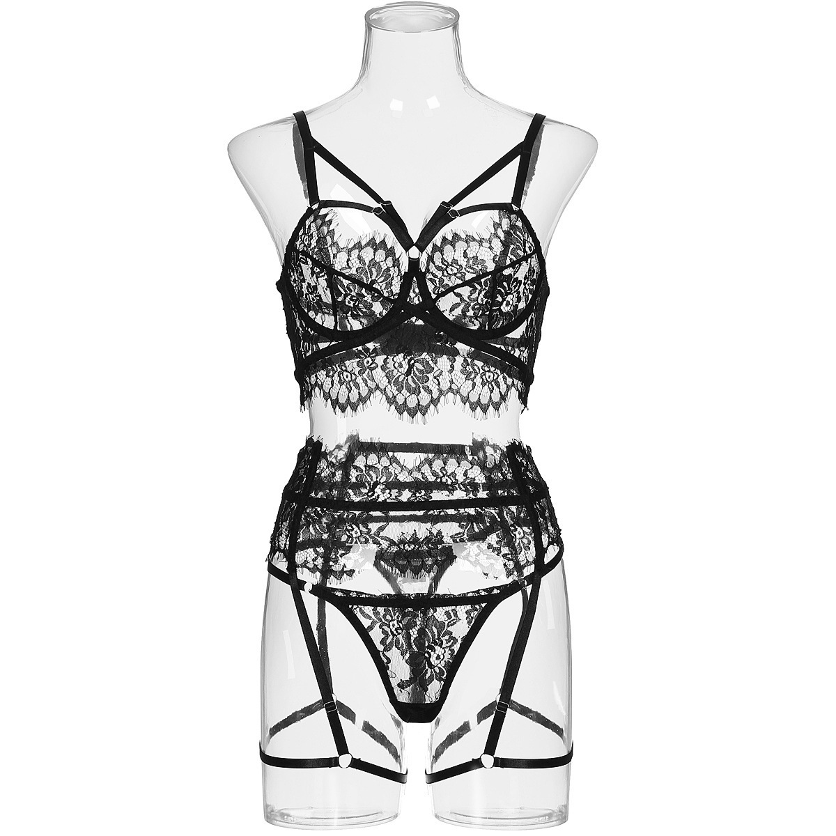 Women New Valentine's Day Sexy Lingeries Black Sexy Big Breast Mature Babydoll Sexy Lingerie Embroidery Applique Garter Belt