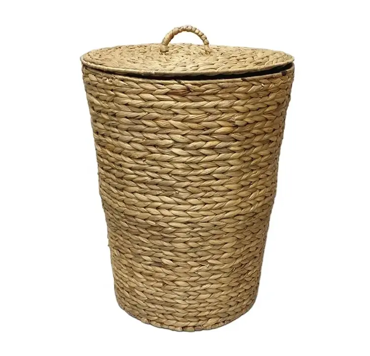 Hot Sale wicker for gifts laundry folding jute woven storage vietnam home derco water hyacinth laundry basket with lid