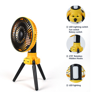 Rechargeable shaking head  20000mah electric desk stand fan tripod camping  battery triangle fan lantern with led light