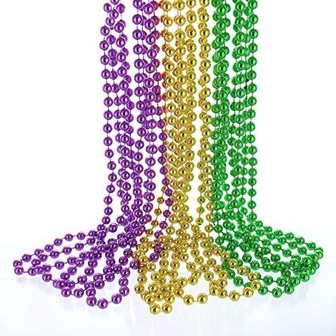 Wholesale 80cm Mardi Gras Throw Beads Plastic Bulk Purple Green Gold Beaded Mardi Gras Beads Necklace