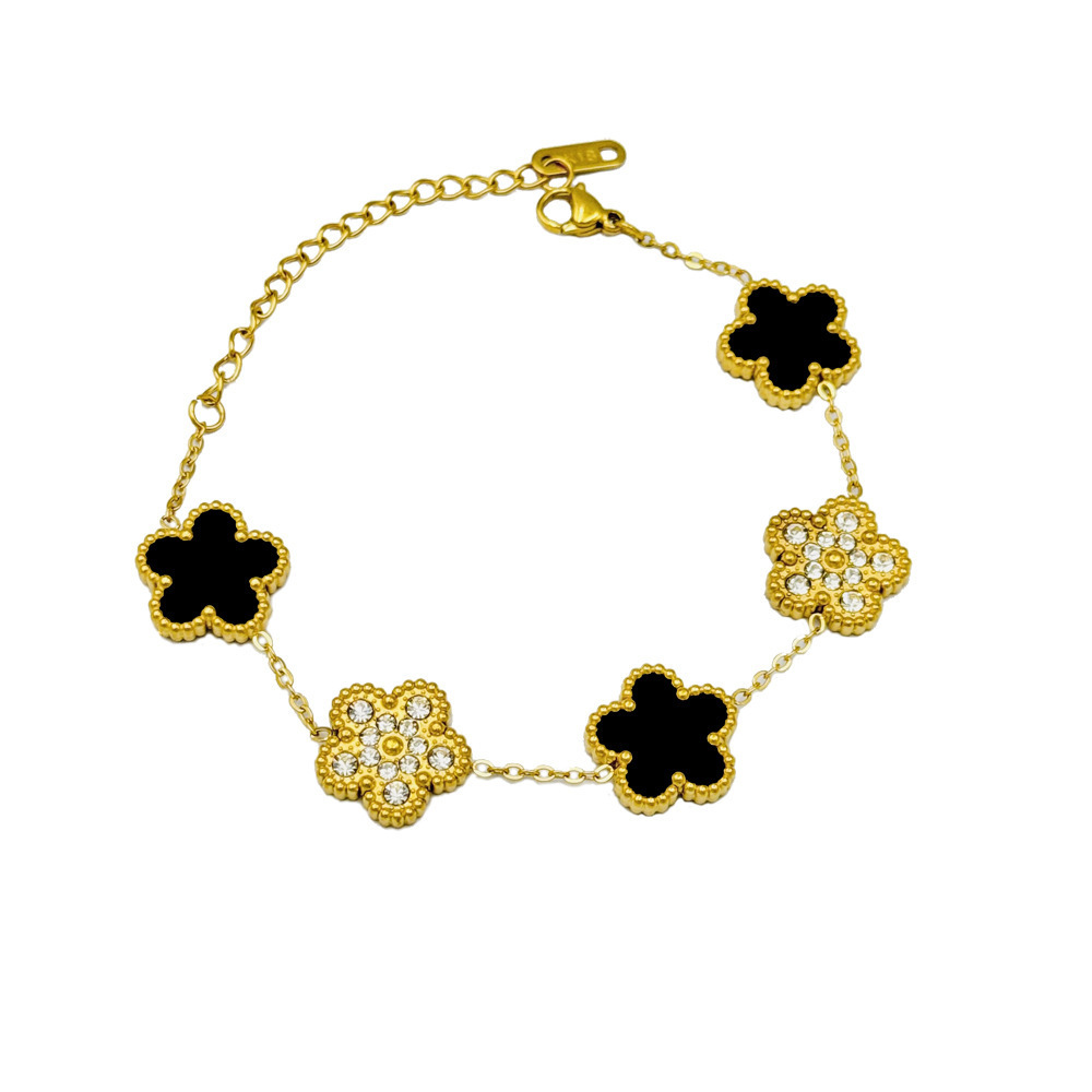 No Tarnish 15mm Stainless Steel Five Flower Shaped Ajustable 18k Gold Waterproof Five Leaf Clover Bracelet For Women