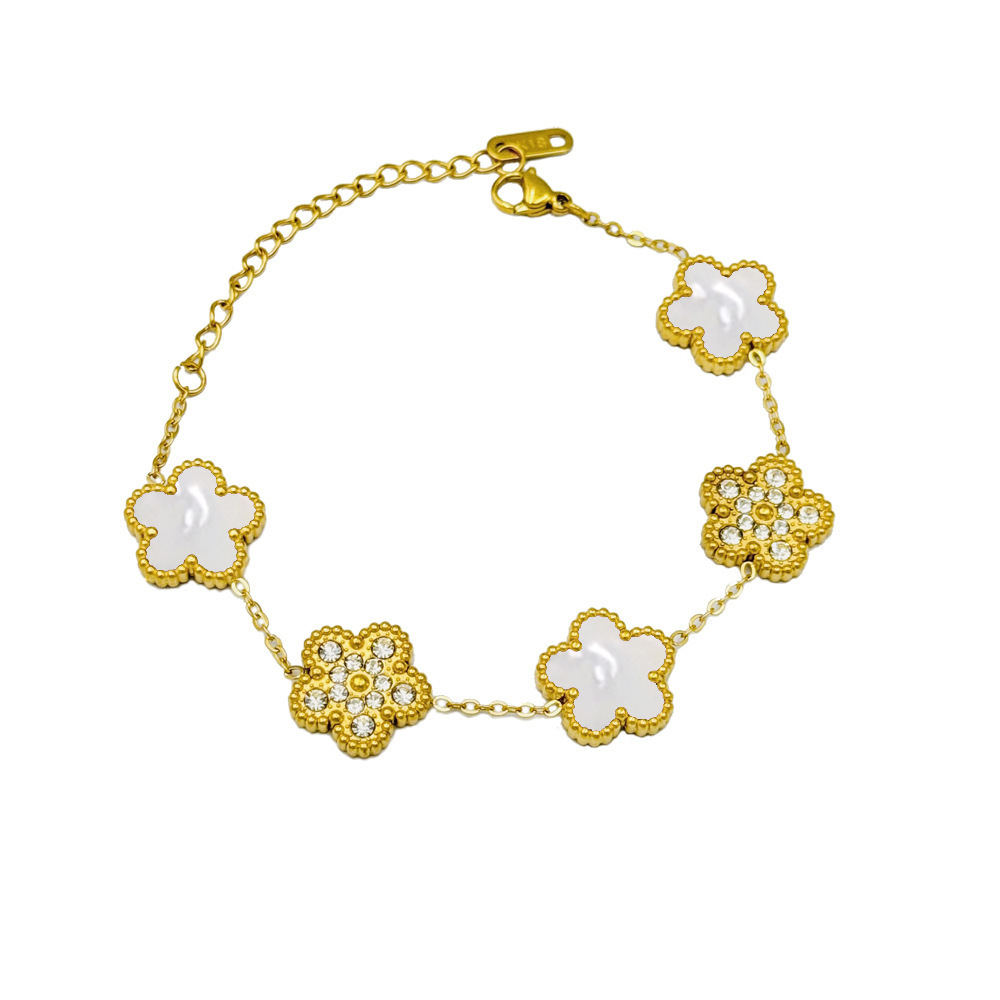 No Tarnish 15mm Stainless Steel Five Flower Shaped Ajustable 18k Gold Waterproof Five Leaf Clover Bracelet For Women