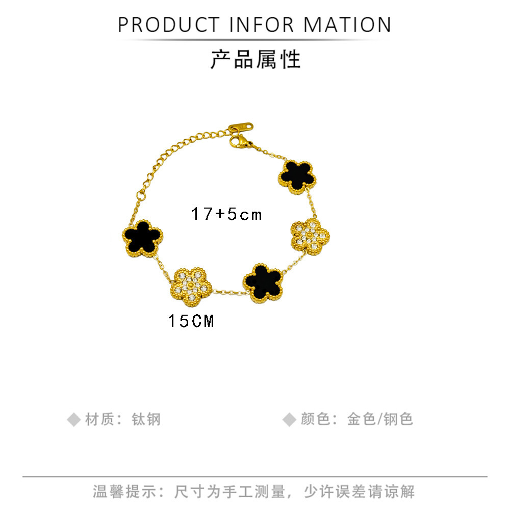 No Tarnish 15mm Stainless Steel Five Flower Shaped Ajustable 18k Gold Waterproof Five Leaf Clover Bracelet For Women