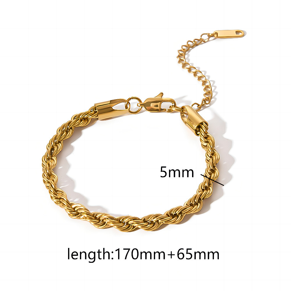 Fashion No Tarnish Stainless Steel 18k Gold Plated Figaro Twisted Cuban Snake Bone Link Rope Chain Bracelet For Women