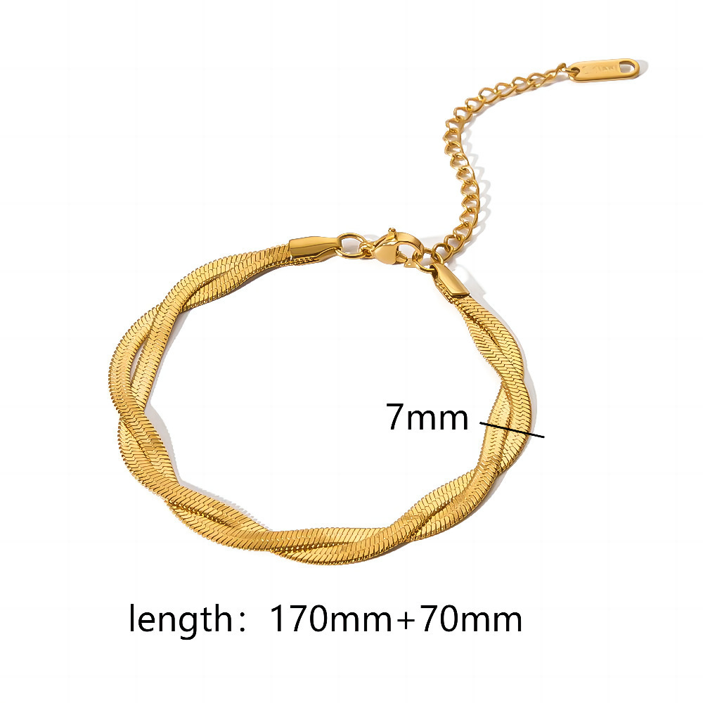 Fashion No Tarnish Stainless Steel 18k Gold Plated Figaro Twisted Cuban Snake Bone Link Rope Chain Bracelet For Women