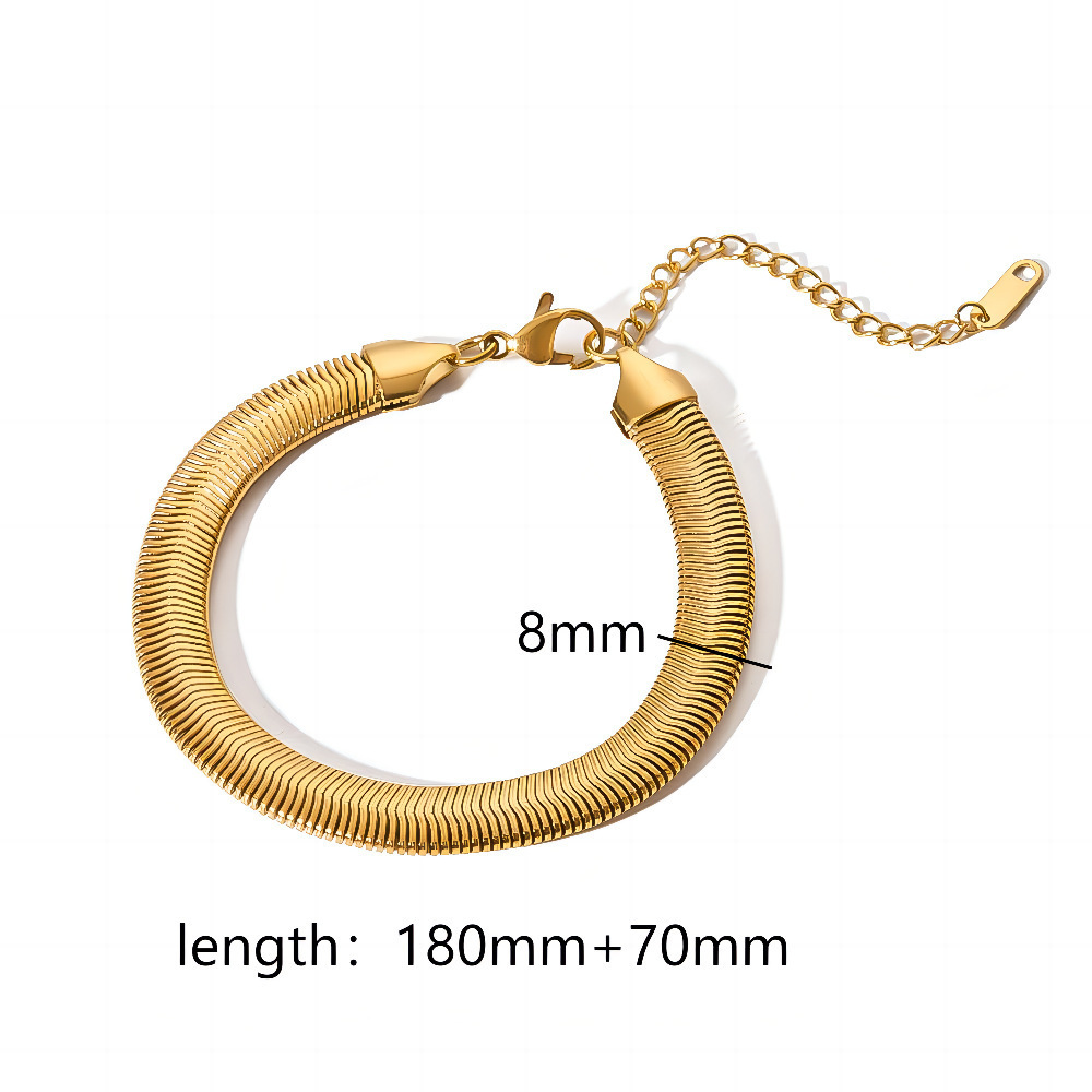 Fashion No Tarnish Stainless Steel 18k Gold Plated Figaro Twisted Cuban Snake Bone Link Rope Chain Bracelet For Women