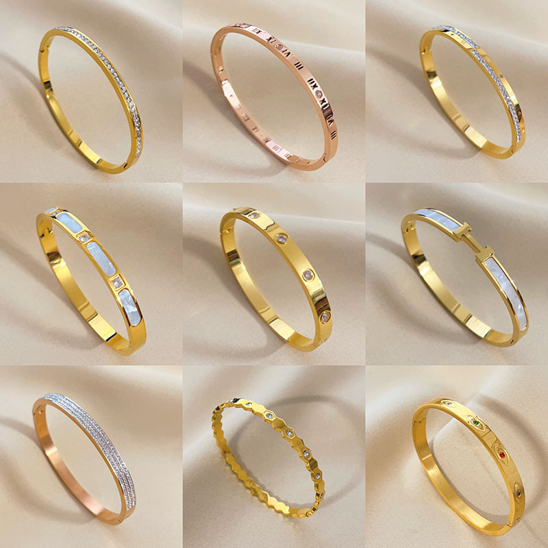 Wholesale Waterproof Ladies Jewellery 18k Gold Plated Cuff Bracelets Bangles Women Stainless Steel Jewelry