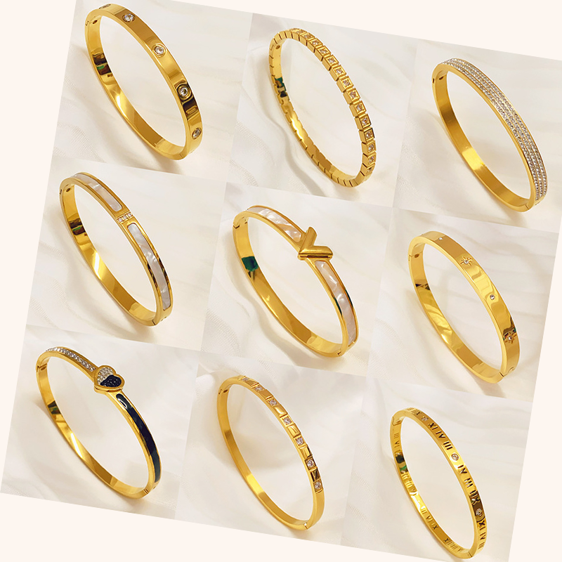 Wholesale Waterproof Ladies Jewellery 18k Gold Plated Cuff Bracelets Bangles Women Stainless Steel Jewelry