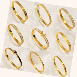 Wholesale Waterproof Ladies Jewellery 18k Gold Plated Cuff Bracelets Bangles Women Stainless Steel Jewelry